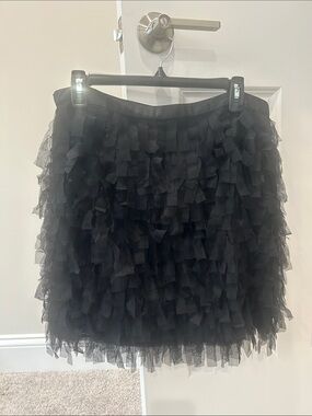 LOFT Black Ruffle Tulle Mini Skirt